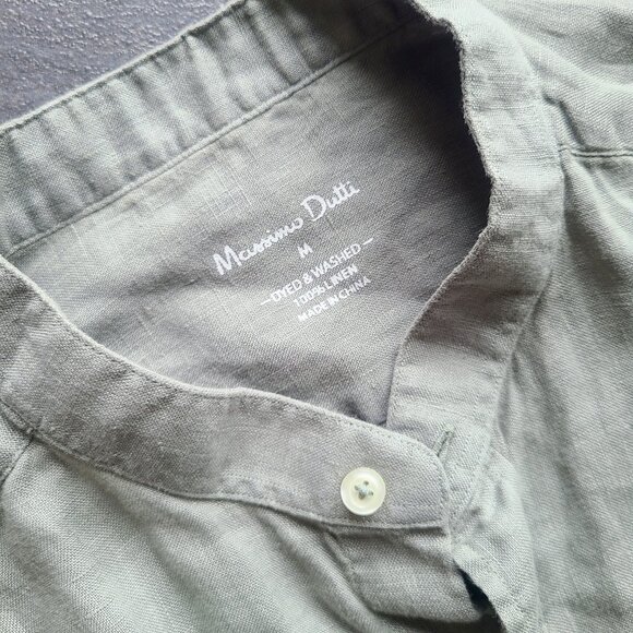 Massimo Dutti Men's Green Linen Moroccan Collar Button Down Long Sleeve Shirt M - Picture 2 of 7